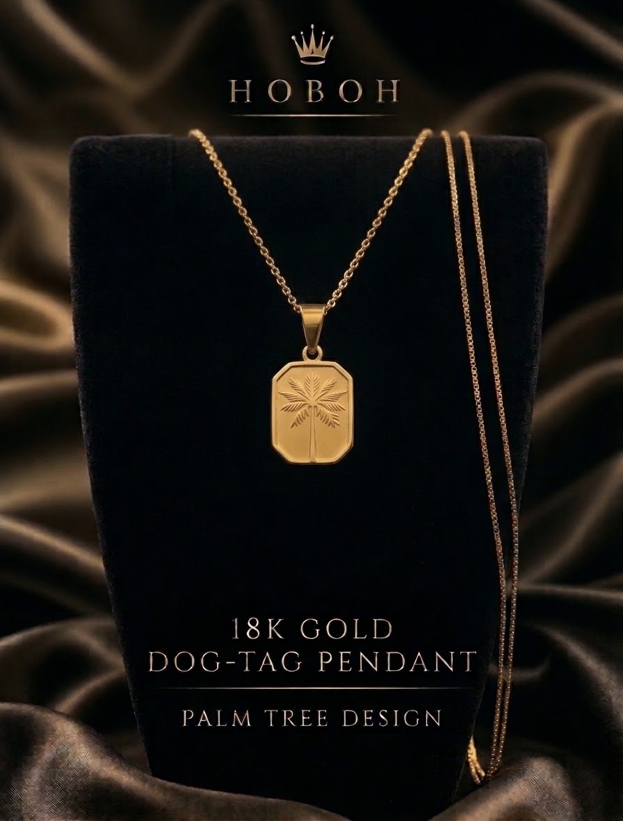 Gold and silver rectangular dog tag pendant